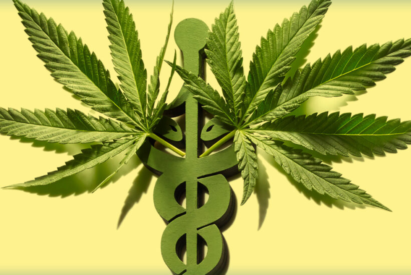Two Marijuana Leaves Superimposed on a Caduceus Medical Symbol Beauty Army cannabis consumption 5 safety rules every newbie must follow